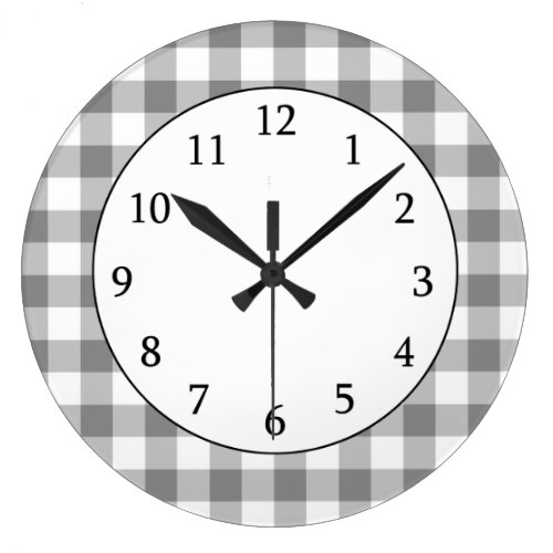 Gray And White Gingham Check Pattern Clock