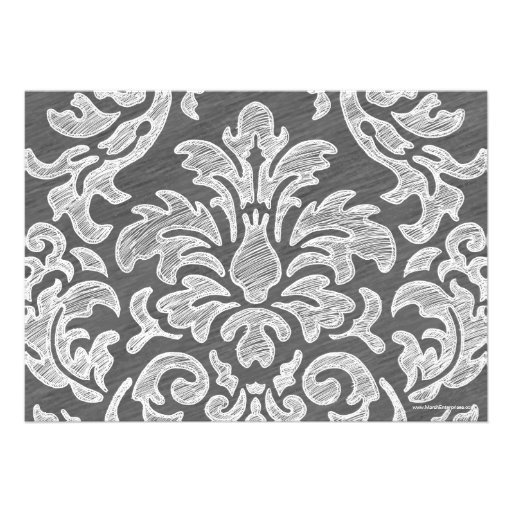 Gray and White Modern Damask Bridal Shower Party Invitations