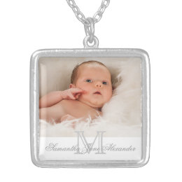 Gray and White Monogram with Photo Gift Necklace necklace