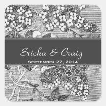 GRAY and WHITE Vintage Lilacs Wedding Square Sticker
