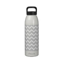 Gray and White Zigzag Stripes. Water Bottle