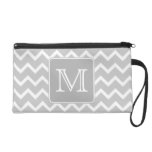 Gray and White Zigzags with Custom Monogram. Wristlet