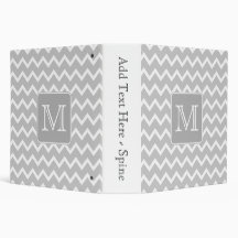 Gray and White Zigzags with Custom Monogram. 3 Ring Binder