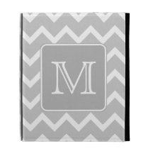 Gray and White Zigzags with Custom Monogram. iPad Case