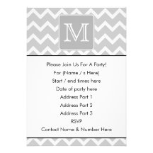 Gray and White Zigzags with Custom Monogram. Custom Invite