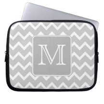 Gray and White Zigzags with Custom Monogram. Computer Sleeves