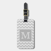 Gray and White Zigzags with Custom Monogram. Travel Bag Tags