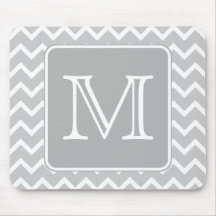 Gray and White Zigzags with Custom Monogram. Mouse Pads