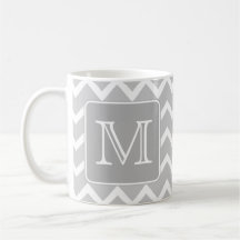 Gray and White Zigzags with Custom Monogram. Coffee Mugs