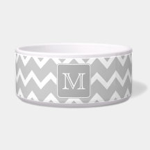 Gray and White Zigzags with Custom Monogram. Dog Bowl