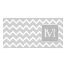 Gray and White Zigzags with Custom Monogram. Picture Card
