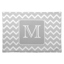 Gray and White Zigzags with Custom Monogram. Place Mats