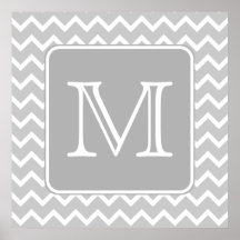 Gray and White Zigzags with Custom Monogram. Print