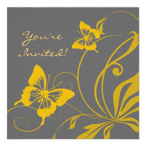 Gray and Yellow Butterfly Wedding Invitation