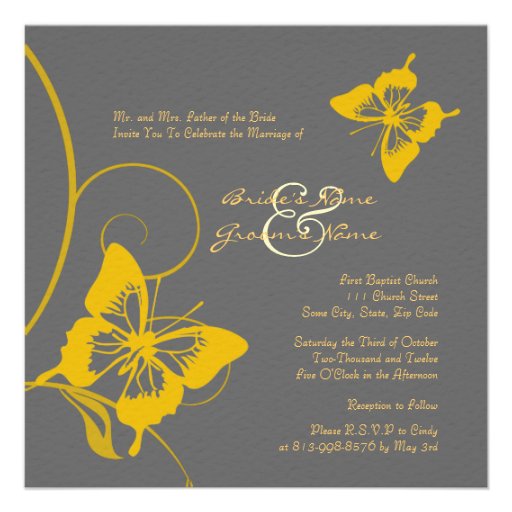 Gray and Yellow Butterfly Wedding Invitation