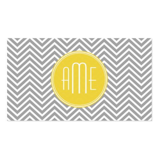 Gray and Yellow Chevrons Custom Monogram Business Card Template (front side)