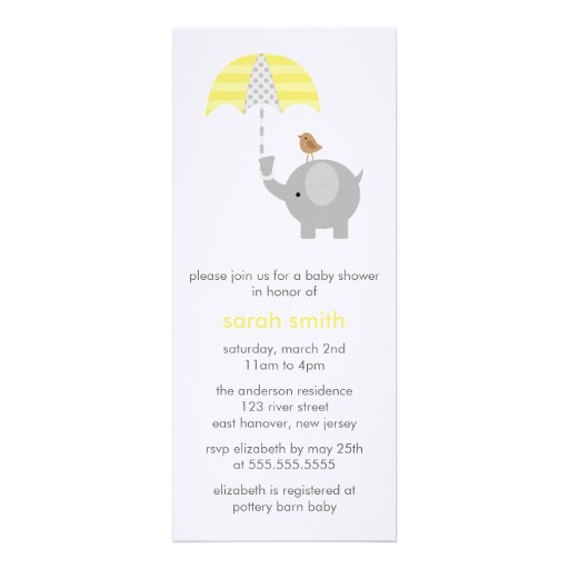 Gray and Yellow Elephant Baby Shower Announcements