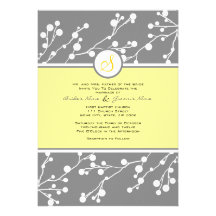 Gray and Yellow Floral Monogram Wedding Invitation
