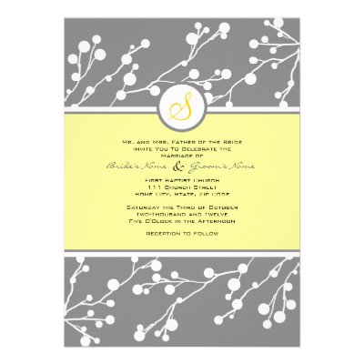 Gray and Yellow Floral Monogram Wedding Invitation