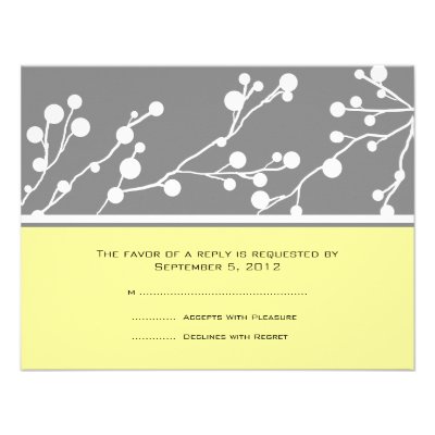 Gray and Yellow Floral Monogram Wedding RSVP Custom Invitation