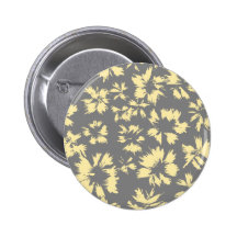 Gray and yellow floral pattern. pinback button