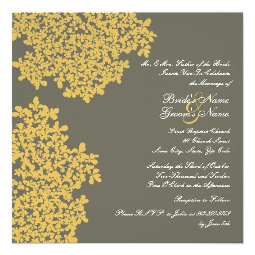 Gray and Yellow Floral Square Wedding Invites