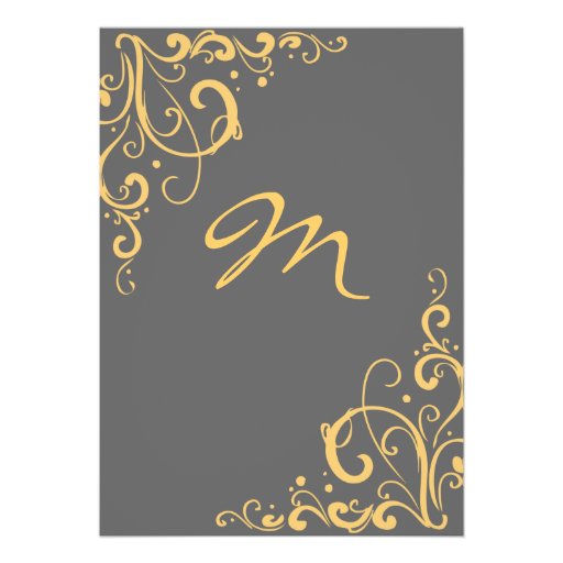 Gray and Yellow Flourish Wedding Invitation
