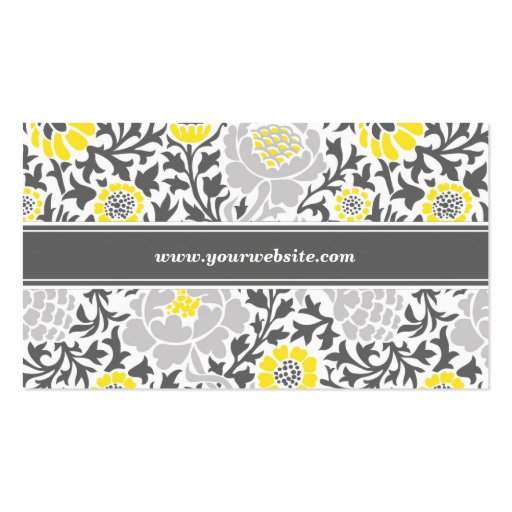 Gray and Yellow Retro Floral Damask Business Card Template (back side)