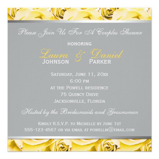 Gray and Yellow Roses Couples Shower Invitation
