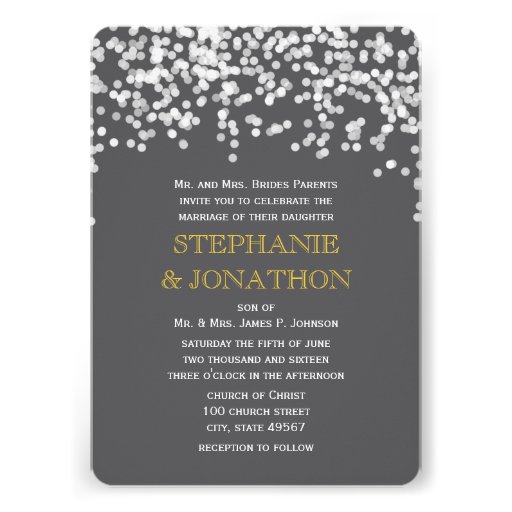 Gray and Yellow Shooting Stars Wedding Invitations