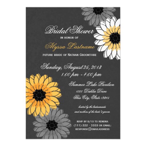 Gray and Yellow Slate and Flowers Bridal Shower Personalized Invites