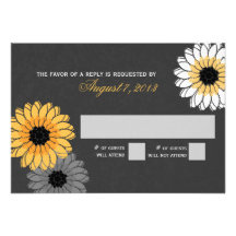 Gray and Yellow Slate and Flowers Response Personalized Announcements