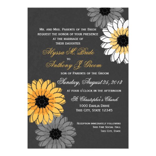 Gray and Yellow Slate and Flowers Wedding Personalized Announcement