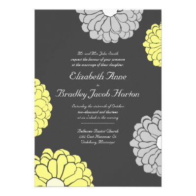 Gray and Yellow Zinnia Flower Wedding Invitation