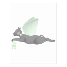 Gray Angel Cat With Green Wings Post Card