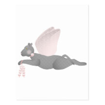 Gray Angel Cat With Pink Wings Post Cards
