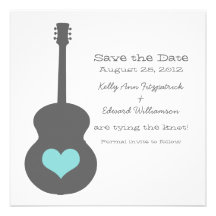Gray/Aqua Guitar Heart Save the Date Invite