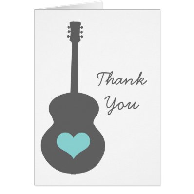 Gray/Aqua Guitar Heart Thank You Card