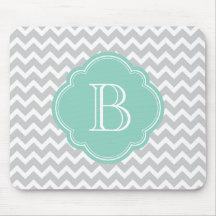 Gray & Aqua Modern Chevron Custom Monogram Mousepads