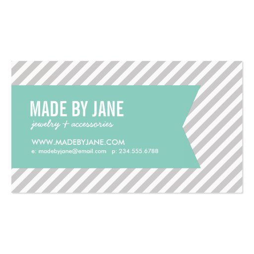 Gray & Aqua Modern Stripes & Ribbon Business Card Template (front side)