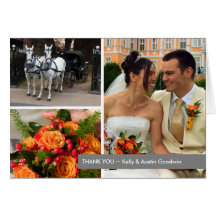 Gray band modern 3 photo montage thank you note greeting card