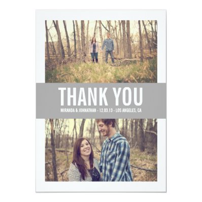 Gray Banner Photo Wedding Thank You Cards