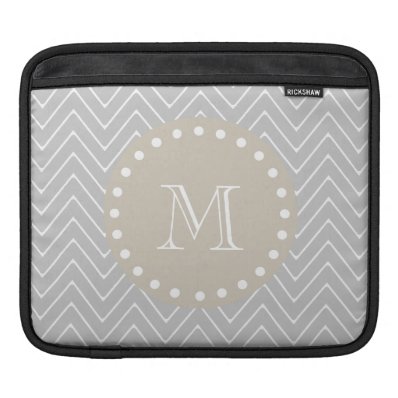 Gray & Beige Modern Chevron Custom Monogram iPad Sleeve