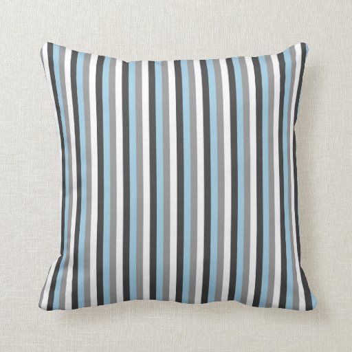 Gray, Black, and LightBlue Striped Throw Pillow Zazzle