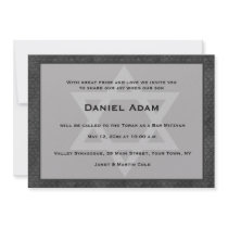 Gray, Black Border, Star, Bar Mitzvah Invitation