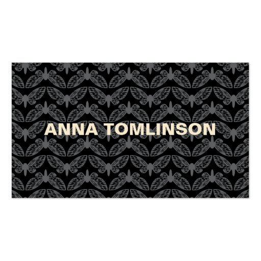 Gray & Black Butterfly Pattern Business Card (front side)