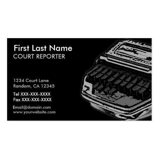 Gray black court reporter custom business cards (front side)