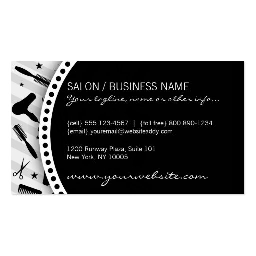 Gray & Black Hair Salon Tools Business Cards (back side)