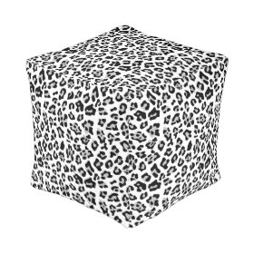 Gray Black Leopard Animal Print PatternGray, black Cube Pouf