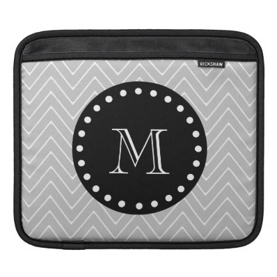 Gray & Black Modern Chevron Custom Monogram Sleeves For iPads